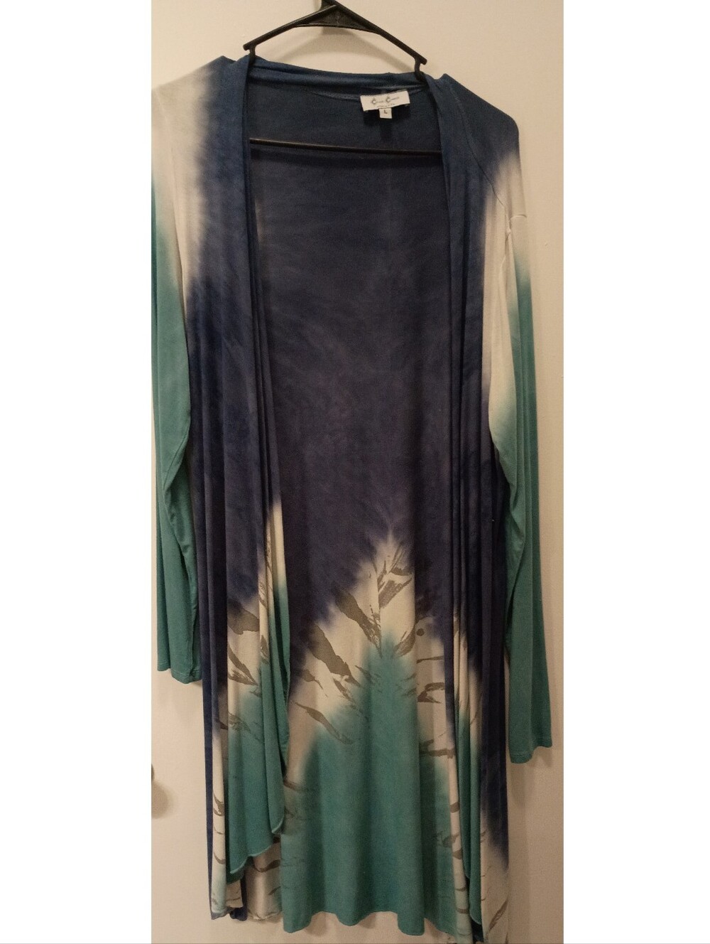 Open Front Tie-Dye Duster Cardigan - Blue Teal White
